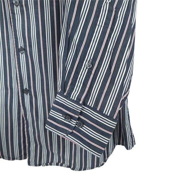 Greg Norman Long Sleeve Button Up Shirt Mens L Cotton Black Red White Stripe - Picture 3 of 10
